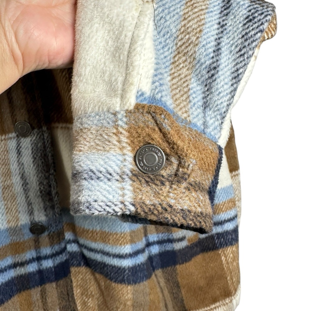 RSQ Plaid Wool Blend Shacket Jacket Medium Brown Blue Cream Oversized Workwear - Picture 13 of 14